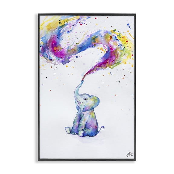 Stupell Industries Eclectic Spring Elephant & Paint Splatter Black Framed Giclee Art, 12 x 18, by Marc Allante