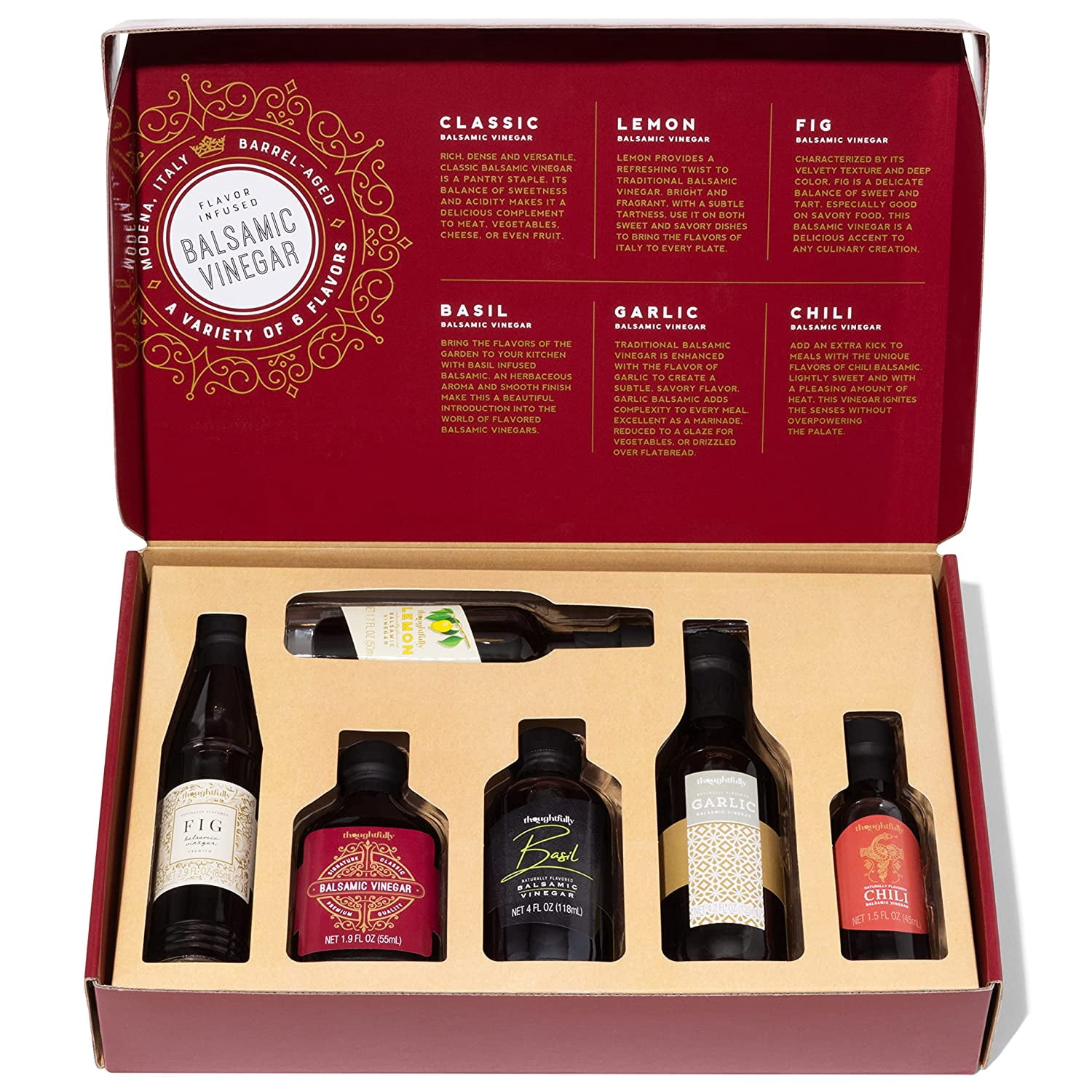 Thoughtfully Gourmet Barrel-Aged Balsamic Vinegar Holiday Gift Set, 6 Flavored Varieties