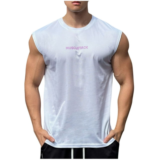 Mens Verano Casual sin Mangas Fitness Y Deportes Cómodo Cuello Redondo Tanque