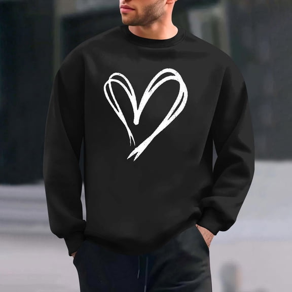 PNTUTB Fashion Men's Valentine's Day Print Loose Casual Crew Neck Hoodless Pullover Long Sleeves Sweatshirts