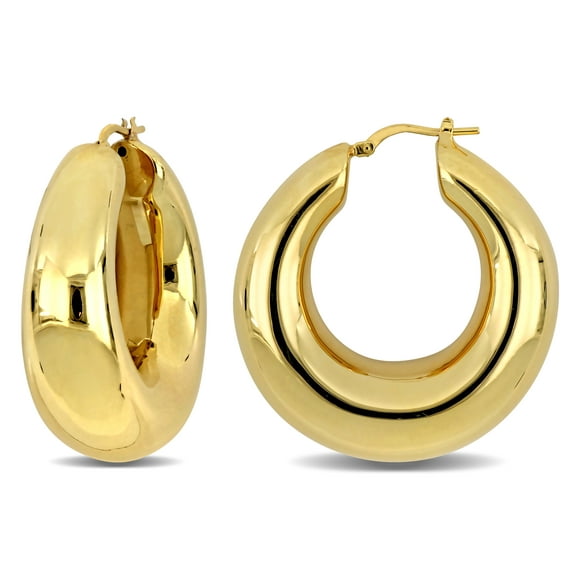 Miabella Polished Hoop Earrings Yellow Plated Sterling Silver