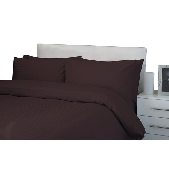 BedDecor 600 TC 100% Egyptian Cotton 3 Pcs Duvet Cover Stripe (Wine,Full /Queen)