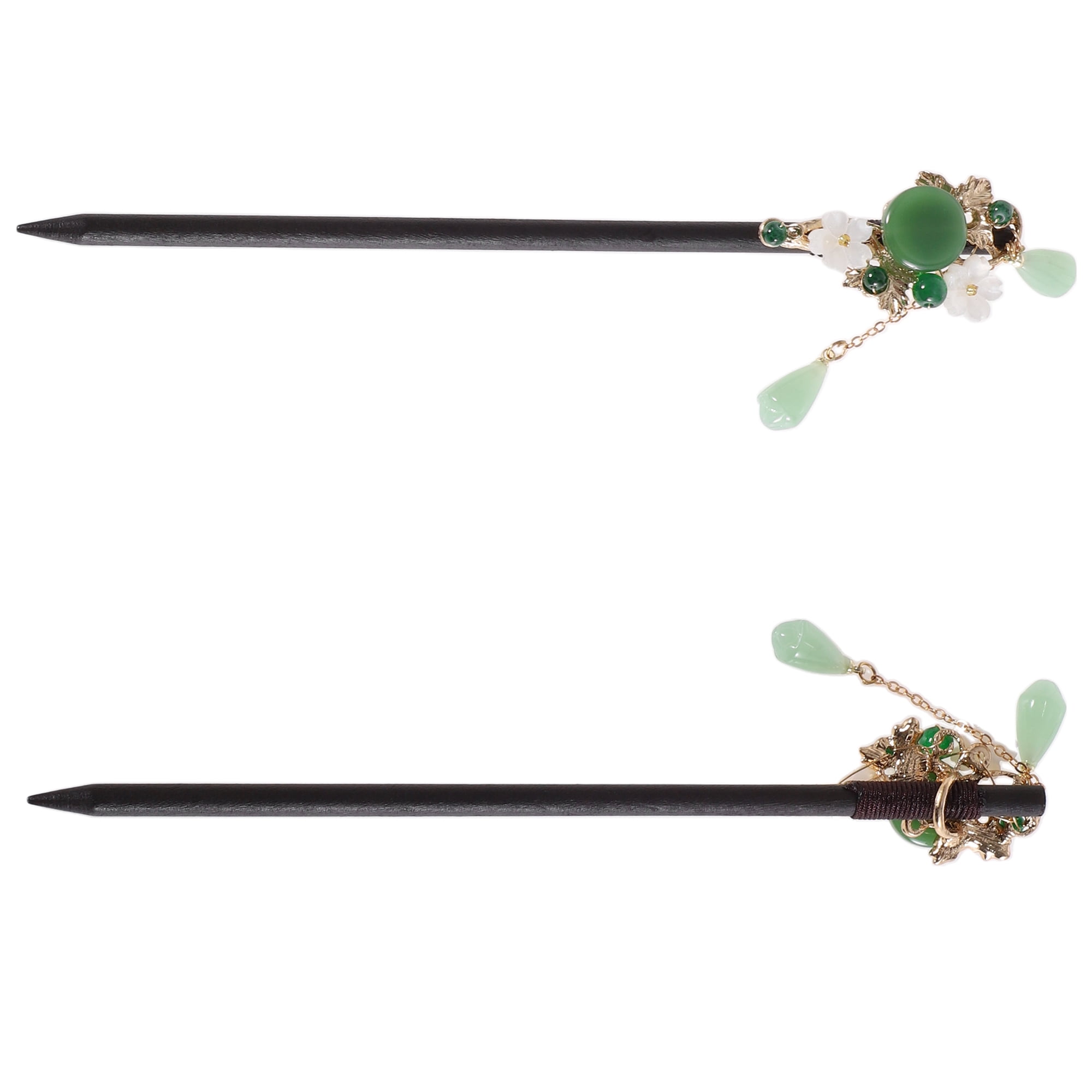 Unique Bargains Flowers Hair Chopstick for Women 1 Pc Black, Green 7.9"