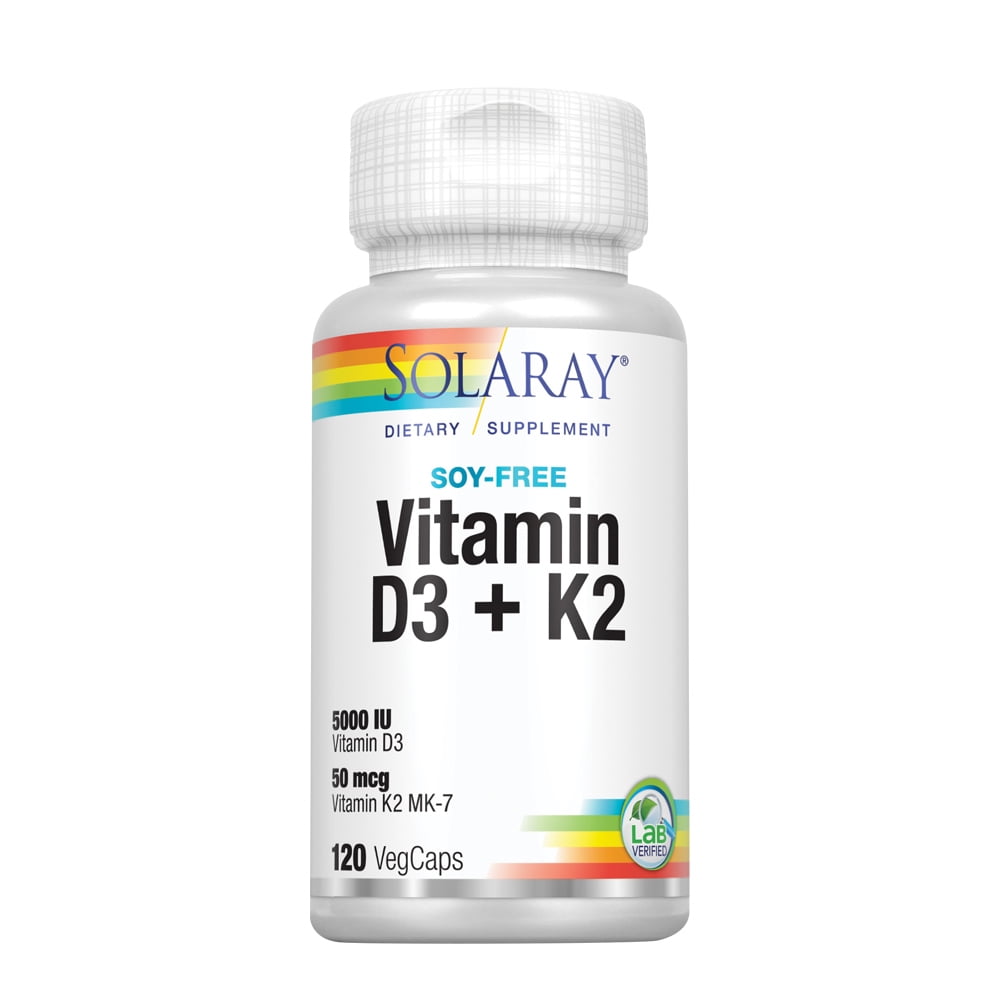 Solaray Vitamin D3 + K2 | D & K Vitamins for Calcium Absorption and ...