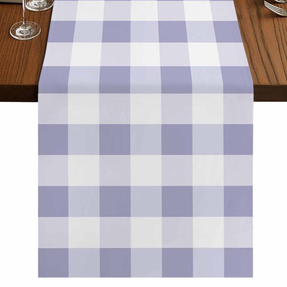 Purple Plaid 70 Inch Table Runner, Spring Summer Farmhouse Buffalo Checkered Farmhouse Dresser Scarf Cotton & Linen Tablerunner for Dining/Kitchen Island/Holiday Party Décor 13" x 70"