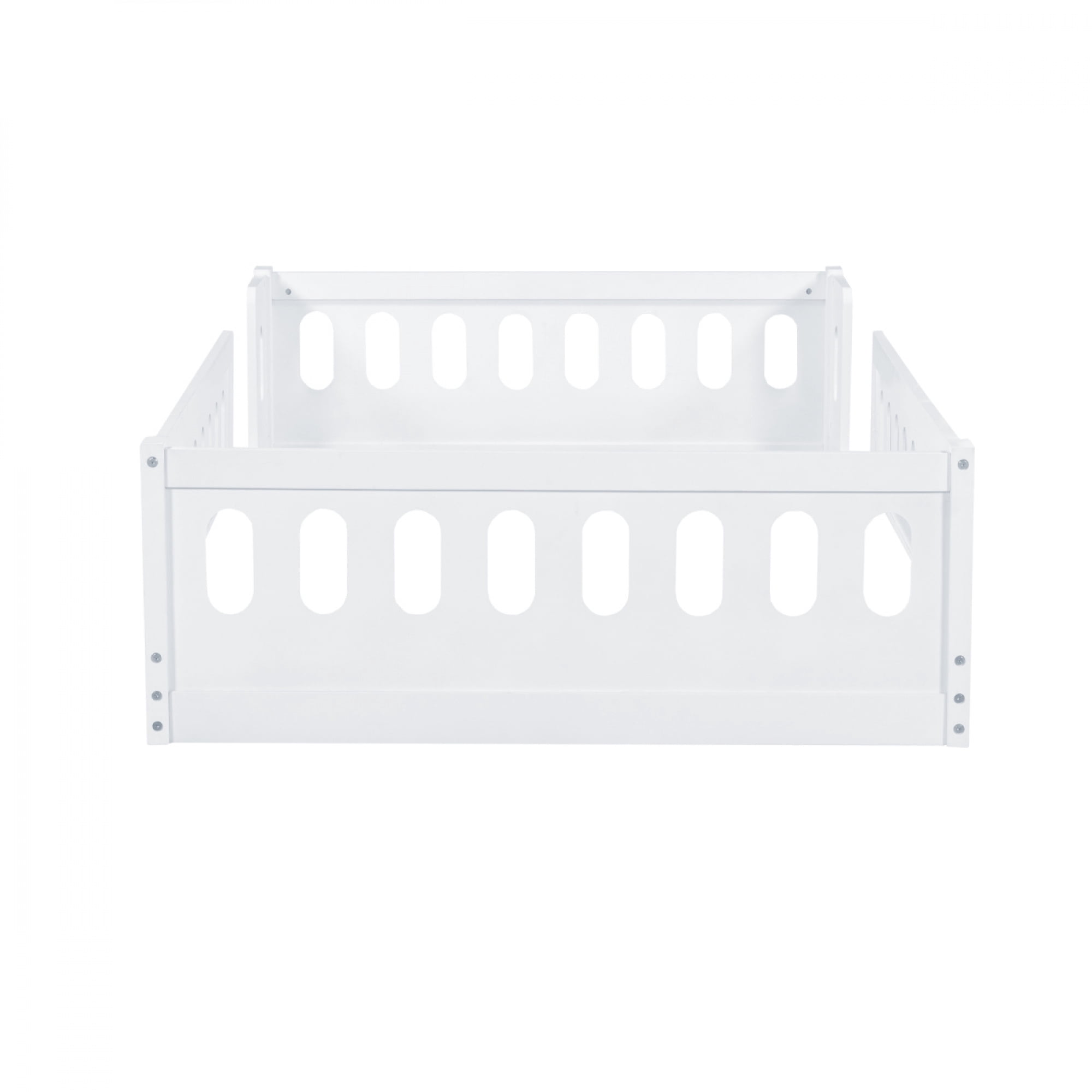 Wood Twin Size Platform Bed with Guardrail for Kids Bedroom, No Box Spring Needed,White