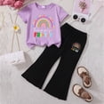 thumbnail image 2 of HCNTES Children Girls 2 Piece Outfit Short Sleeve Tee & High Waist Flared Pants Summer Clothing Set Casual Kids School Clothes 4T 5T 6T 7T(D01-C,5-6 Years), 2 of 4
