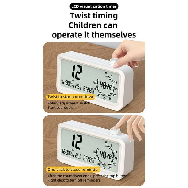 Reloj despertador con cuenta regresiva, pantalla dual, administrador visual, reloj despertador, detección de temperatura ambiente, diseño de perilla, relojes blancos