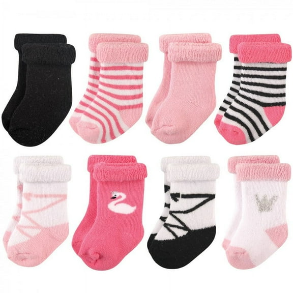 Hudson Baby Infant Girl Cotton Rich Newborn and Terry Socks, Swan, 0-6 Months
