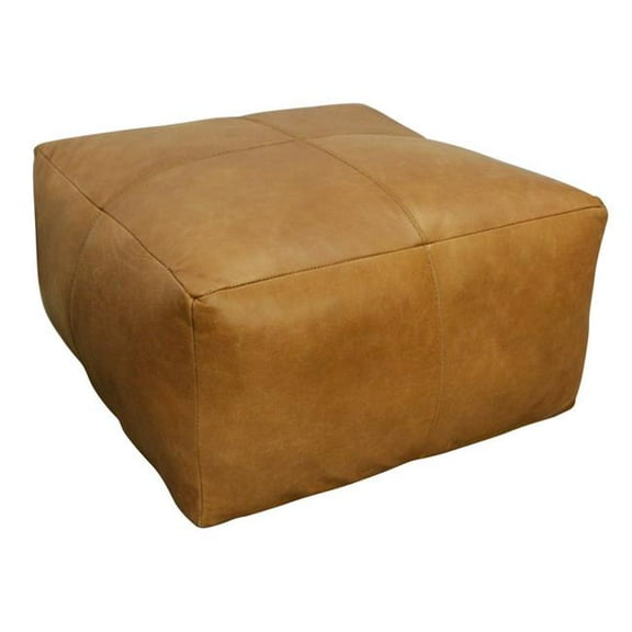 HomeRoots 605989 22 in. Tan Genuine Leather Pouf Ottoman