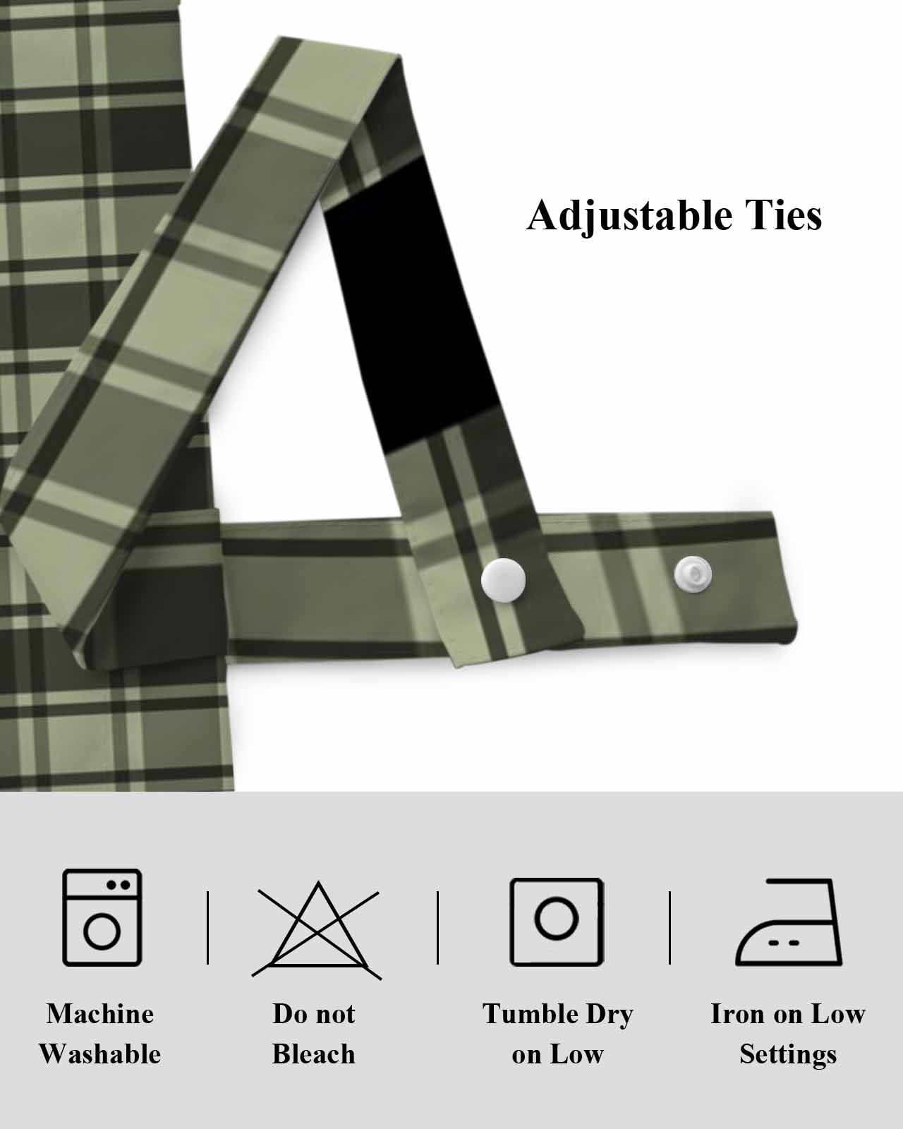 Checkered Stars Tie Up Valances Curtain, Adjustable Kitchen Sage Green Black Plaid Art Valances for Windows Decor, Rod Pocket Short Curtains Set for Bedroom/Bathroom, 54"x18"