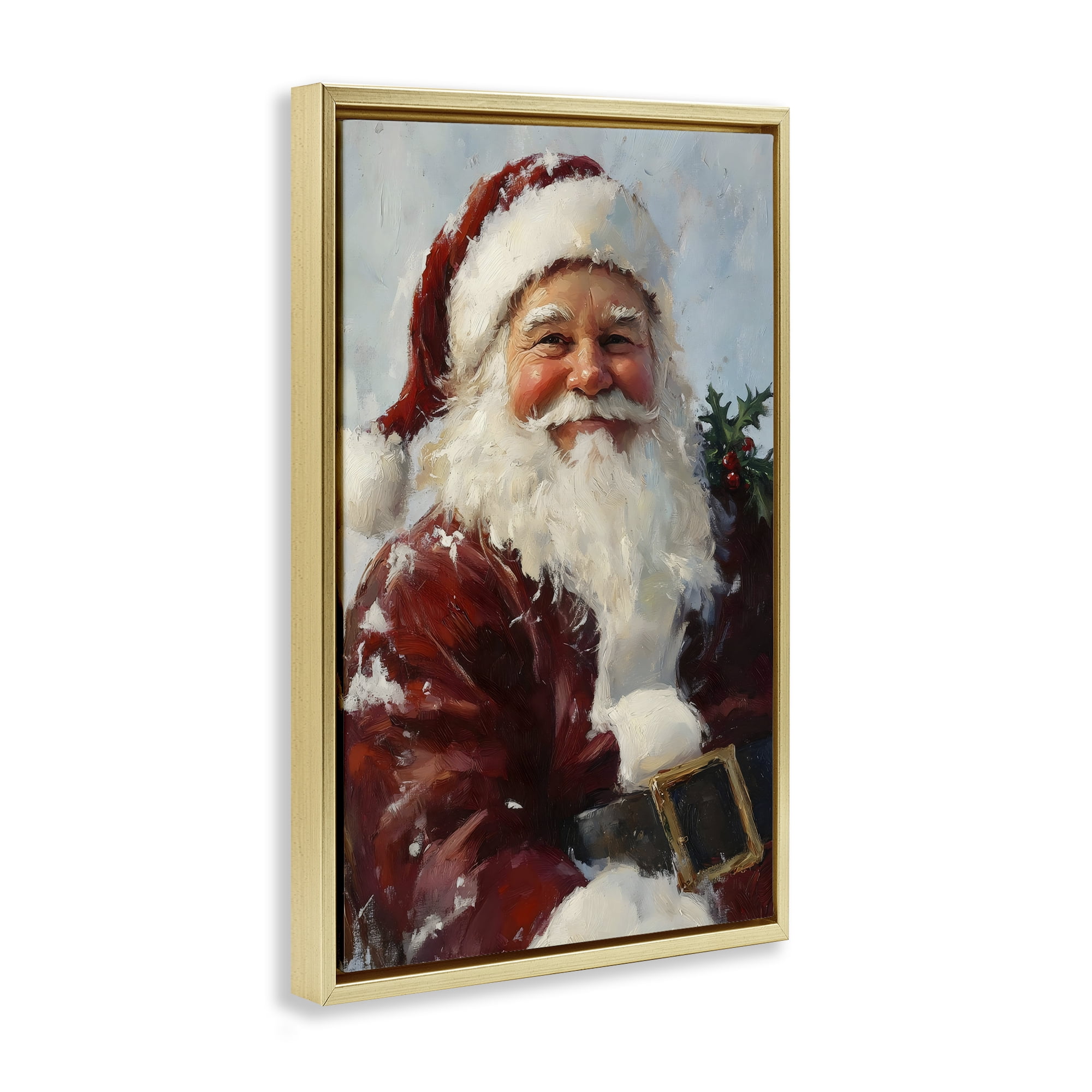 Rosy Cheeked Santa Smile Gold Framed Floater Canvas Wall Art, design by Petal Prints Design