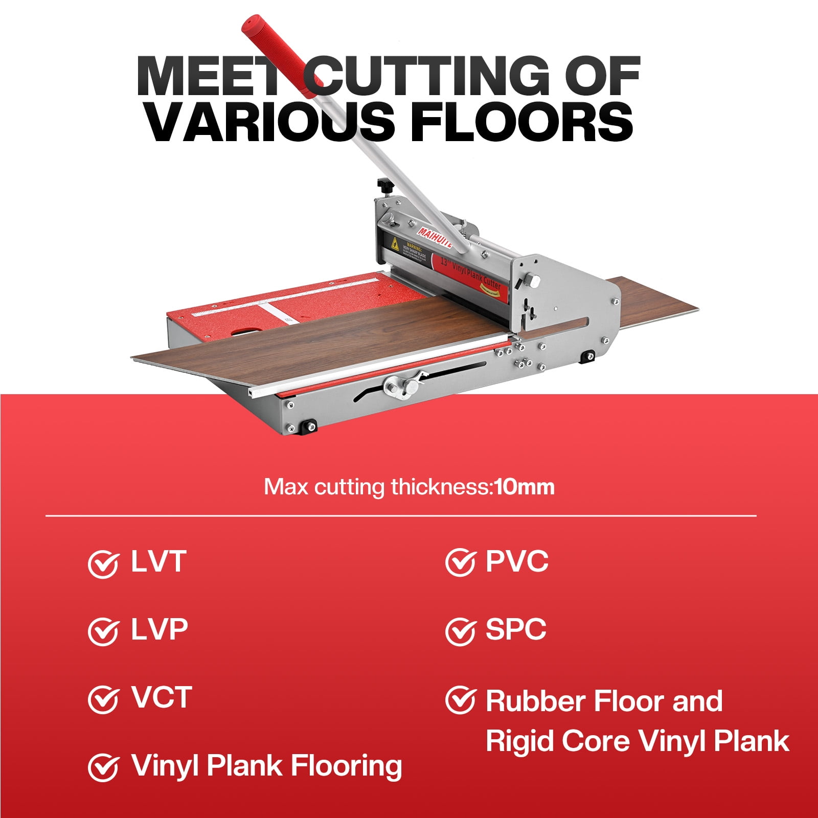 10mm Thick Floor Cutter - 13" Pro Vinyl Floor Cutter for LVP, LVT, WPC, SPC, PVC, VCT, Rigid Core Vinyl Flooring - Honing Stone Included -