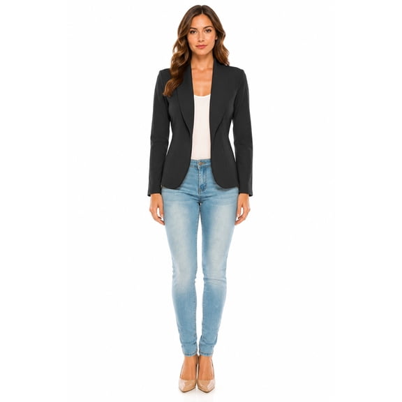 Women's Casual Solid Office Work Wear Long Sleeve Fitted Open Front Blazer Jacket