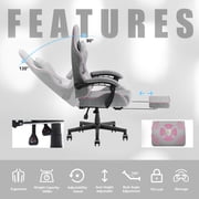 Dowinx Fabric Gaming Chair with Pocket Spring Cushion, Ergonomic Computer Chair with Footrest, Cloth Gamer Chair with Massage Lumbar Support and Headrest, Pink and Grey