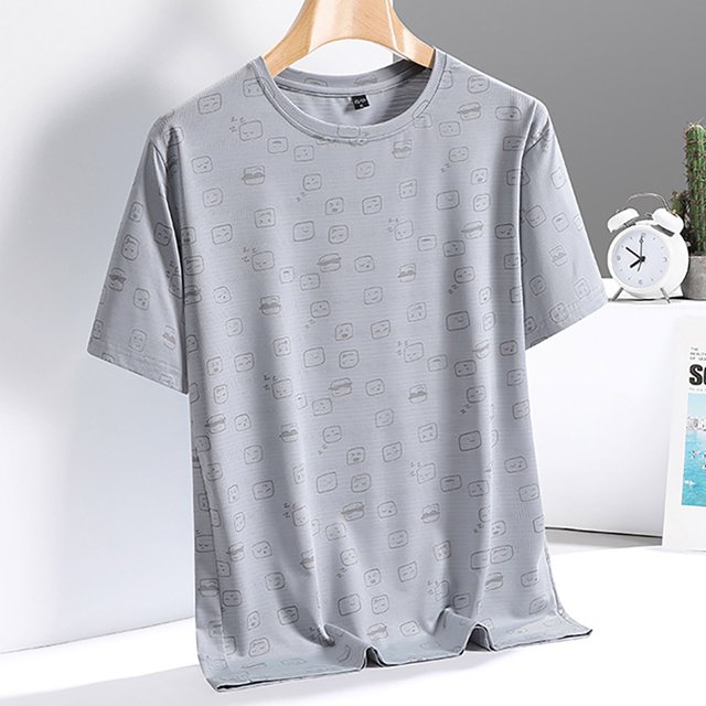 Tops para hombre, blusas y camisas de cuello redondo y manga corta para hombre, camiseta deportiva informal de manga corta con cuello redondo transpirable de seda de hielo para hombre, blusa para homb
