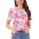 thumbnail image 1 of CAMISA CHIC Floral de Mujeres con Mangas Cortas, Cuello Peter Pan de Encaje, Blusa con Botones, Rosa Brillante XS, 1 of 6
