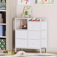thumbnail image 2 of 5 Drawer White Dressers for Bedroom 2 Tier Shelf Storage Small Fabric Dresser for Closet Sturdy Metal Frame Modern Style Storage Cabinets Organization Units for Hallway Rooms, 2 of 8