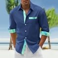 thumbnail image 2 of Mens Shirts Casual Color Matching Long Sleeve Button Down Lapel Blouses Beach Comfortable Loose Fall Tops Dark Blue XXXL, 2 of 4