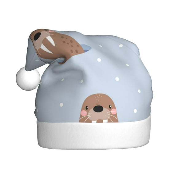 Cauagu Playful Walrus Wonders for Adult Christmas Hat,1-Pack Xmas Holiday Hat Santa Hat for Women & Men Festive Headwear Accessories Fit for Christmas/New Year/Party