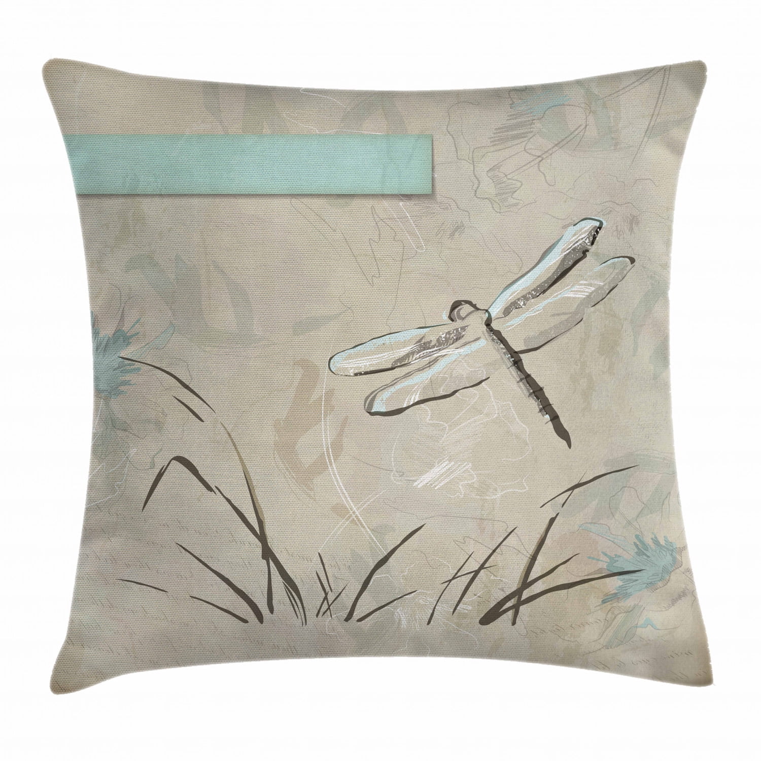 18 X 18 Seafoam Tan Ambesonne Dragonfly Throw Pillow Cushion Cover Decorative Square Accent Pillow Case Romantic Vintage Sketch in Pastel Grass Birthday Grunge Grass Botany Artwork
