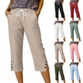 thumbnail image 2 of Yuanlook Women's Lightweight Capri Pants, Casual Trousers with Linen Cotton & Button Slit Hem, S-XXL, 2 of 7