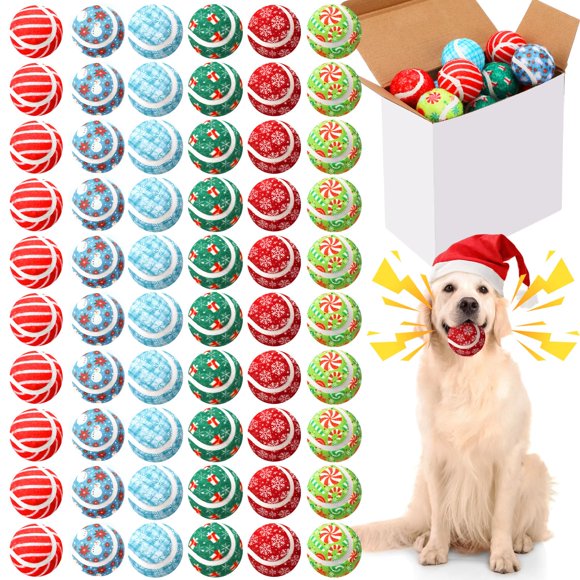Pelotas de tenis Christmas Squeaky para perros Sosation, paquete de 60