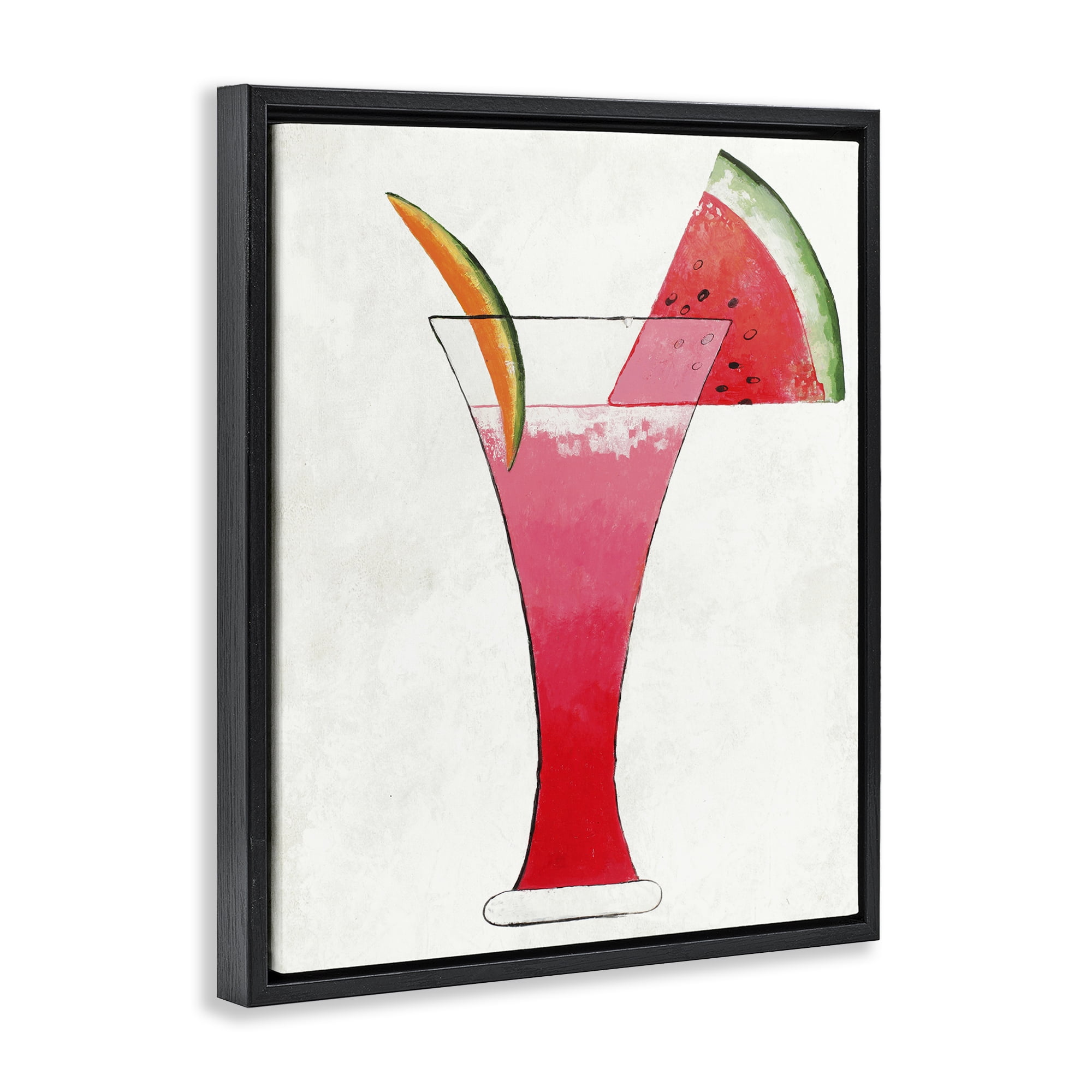 Stupell Industries Summer Cocktail Watermelon Slice Black Framed Floater Canvas Wall Art, design by Lorenzo Collective