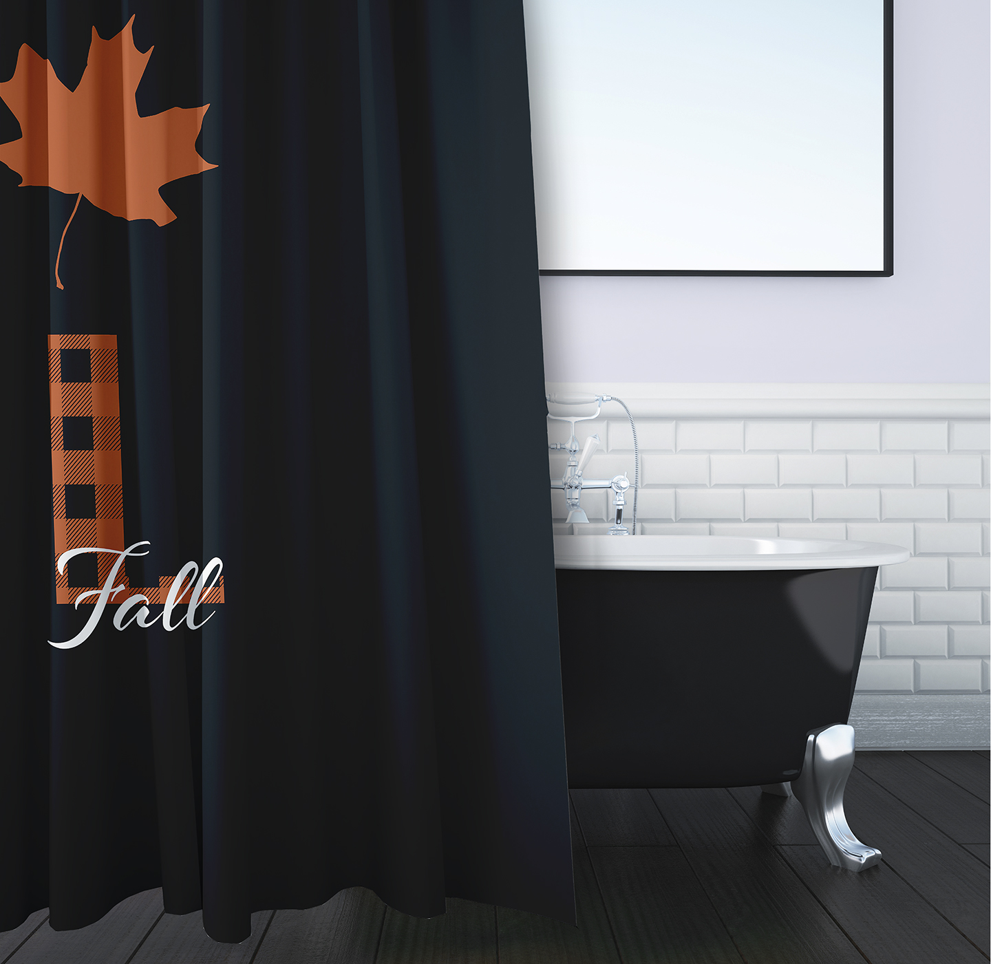 Simply Daisy 70" W x 73" L Sweet Fall Polyester Shower Curtain, Black [1 Ct]