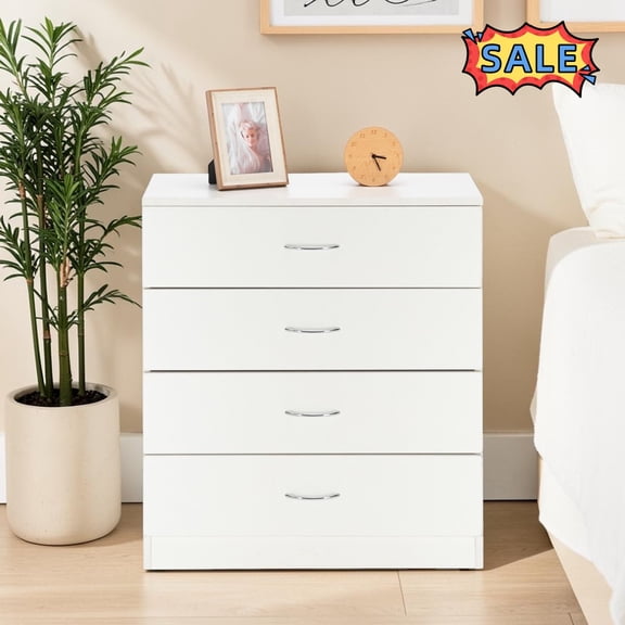 Tcbosik Modern Night Stand, Dresser with 4 Drawers, Small Chest of Drawers, Bedside Table for Bedroom, Hallway, Living Room, White