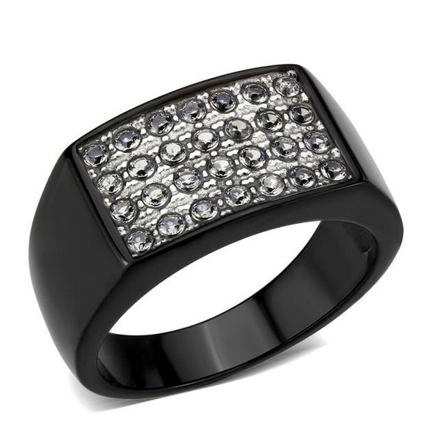 IP Black Stainless Steel Ring with AAA Grade CZ, Clear - Size 12