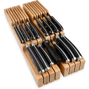 In Drawer Knife Block Bamboo, Holds 16 Knives   Knife Sharpener Slot, Knife Organizer for Kitchen Drawer, Knife Drawer Organizer, Drawer Insert, Drawer Knife Holder (2" tall, 17" deep)