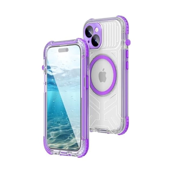 for iPhone 15 Waterproof Case, [IP68 Underwater Dustproof][Built-in Screen][15FT Military Shockproof], 360 Full Body Sealed Protection Cover Magnetic Frosted Phone Case, 6.1" Purple