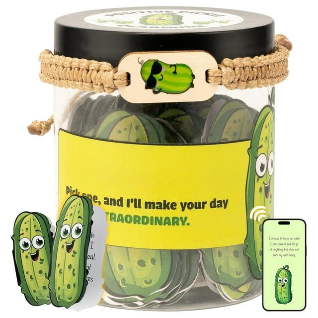 Xihbxyly Frasco de Afirmaciones Positivas de Pepinillos, 30 Tarjetas Inspiradoras, Alivio de La Ansiedad y Apoyo Emocional, Accesorio Decorativo de Escritorio, Impulso Diario de Positividad, Regalo Ú