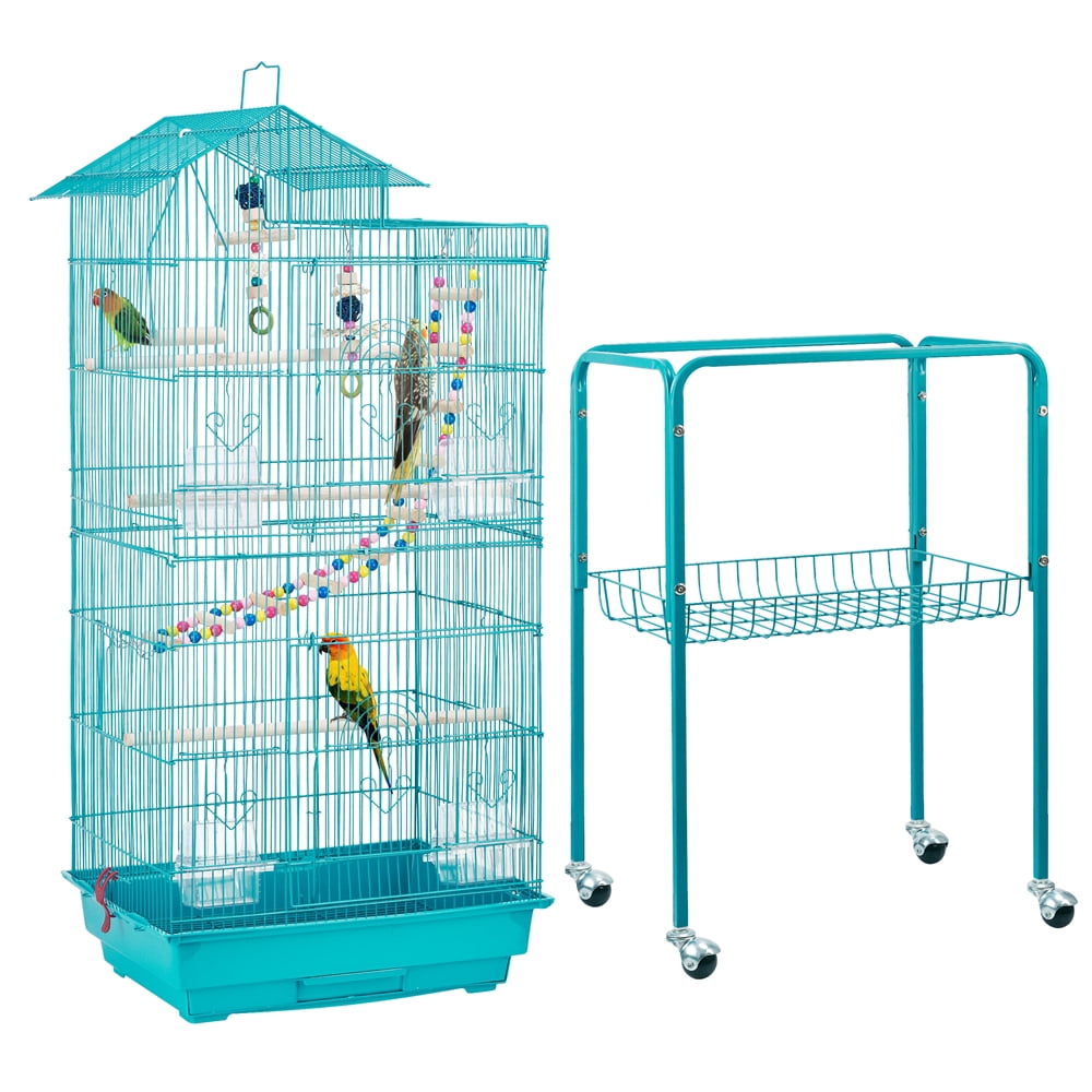 Renwick 62.4'' Metal Birdcage with Detachable Stand Teal Blue