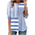 thumbnail image 6 of Women's Plus Size Tops Striped 3/4 Length Casual T-shirts Crewneck Base Tees Tshirts Summer (XL, Blue), 6 of 7
