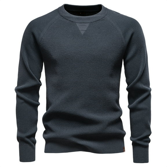 WTOBBY Men's Pullover Sweater Jumper with Knit Crewneck Plain Neck Vintage Style, Business Casual Fashion Top for Warm and Stylish Wear,Black L