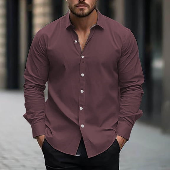 Dianli Spring Summer Men's Printed or Solid Color Long Sleeve Lapel Collar Shirt Breathable Lightweight Button-Up Casual Comfort-Fit Office Beach Vacation Daily Wear Spring Summer