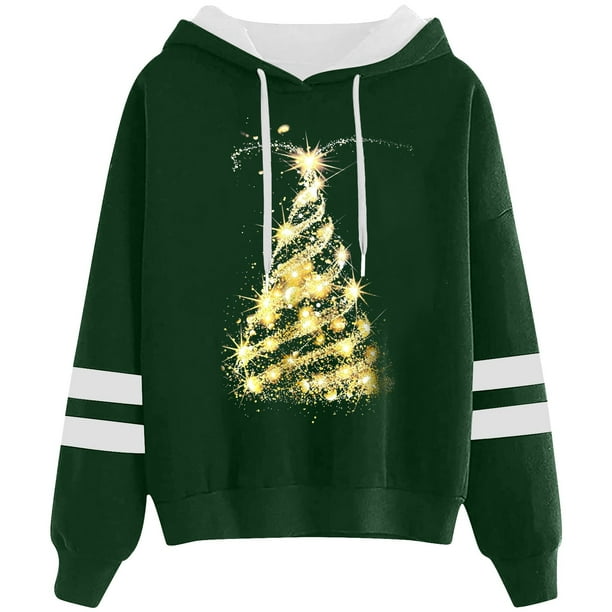 WILLBEST Sudaderas de Mujer Sudadera con Capucha y Cordón con Estampado Navideño Informal para Mujer 94 X-Grande