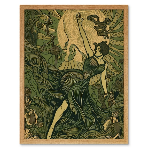 Boho Ballerina Dancing with the Forest Moon Art Print Framed Poster Wall Decor 12x16 inch