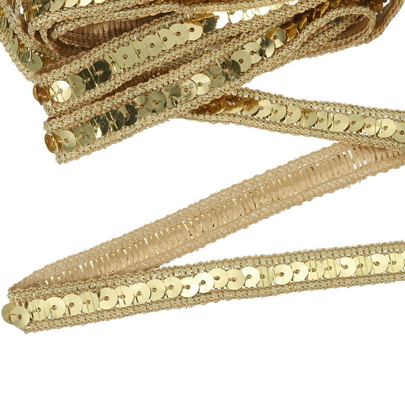 11 Yard Sequins Trim Ribbon 0.5 Inch Sequin Gimp Braid Trim Spangle Flat Sequins for Crafts Sewing Clothes Home Party Decoration, Gold