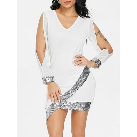 - Party Prom Sexy Slit Sleeve Sequined Chiffon Night Club Dress For Women Girls