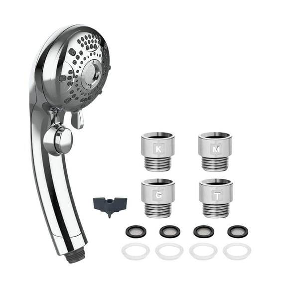 High Pressure Shower Head 6 Settings Handheld Showerhead With ON/Off Full Shutoff Push Button And To Control Flow Angle Adjustable Water Saving Body Sprays 4 Types Of Of Adapters