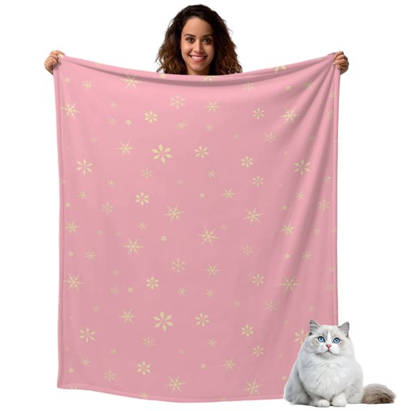 Throw Blanket for Couch, Christmas Snowflake Seamless Soft Cozy Warm Flannel Blanket 40x50in, Pink Lightweight Fleece Throw Blankets for Sofa Bedroom Office All Season Use