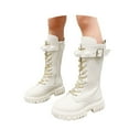thumbnail image 3 of Girls Boots,Winter Autumn Girls Fashion Boots With Pearl Buckle and Golden Laces High Top Footwear Youth Teen,Toddler Boots,White,8-9 Years, 3 of 7