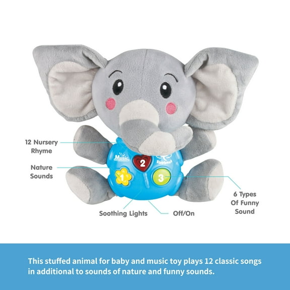 Plush Musical Elephant Infant Toy .Lights up and plays music that children will love.Fun and Educational