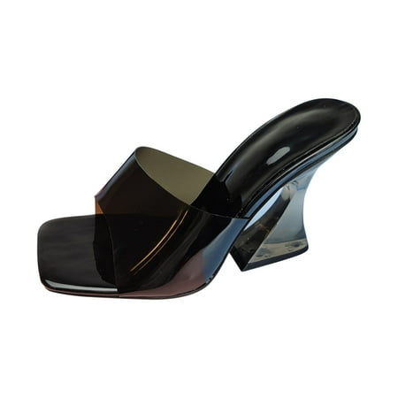 

Sentuca Women s Fashion Crystal Shoes Square Toe Candy Color Sandals Summer High Heel Slippers