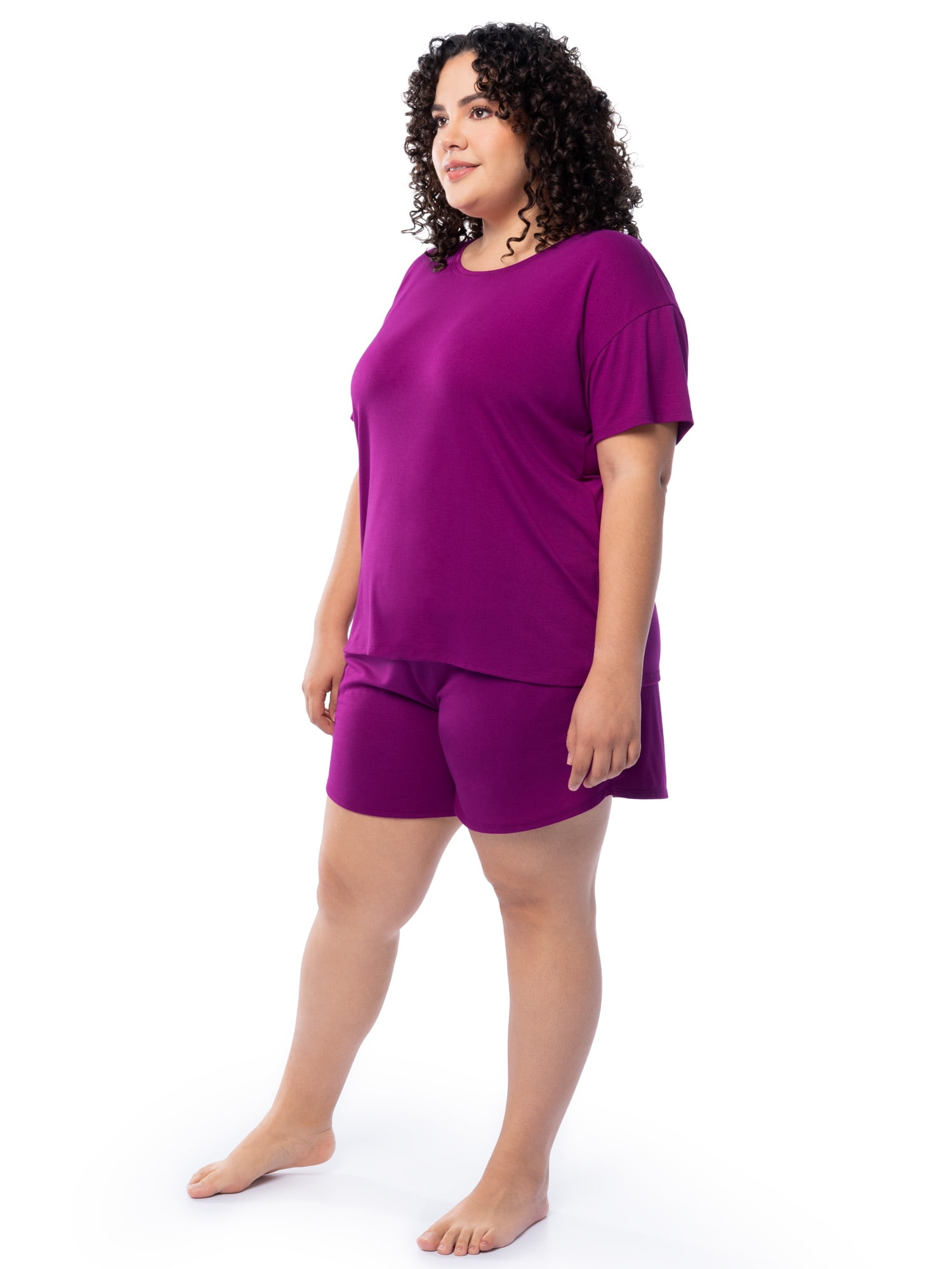Fruit of the Loom Women's Soft and Breathable Short Sleeve Crew Top & Pajama Short Set, Sizes S-4X