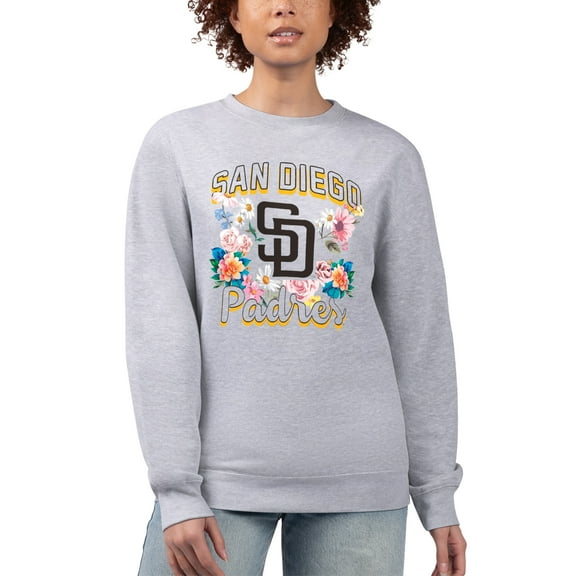 Women's G-III 4Her by Carl Banks Heather Gray San Diego Padres Flowers Graphic Pullover Sweatshirt