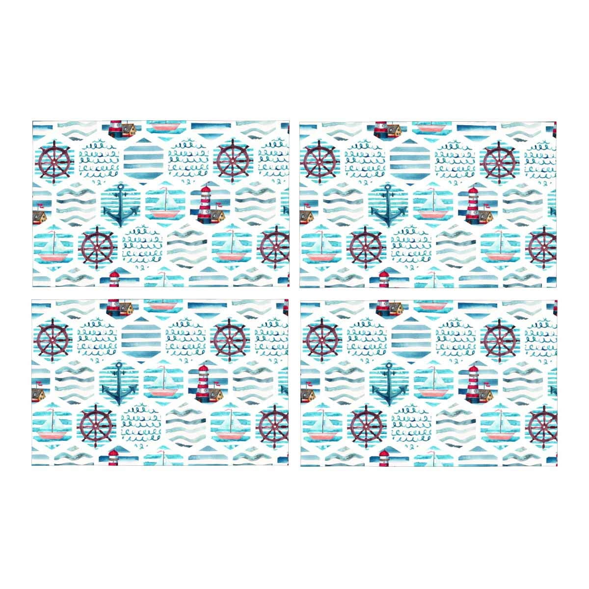 MKHERT Watercolor Patchwork Marine Sea Waves Anchor Navy Blue Placemats